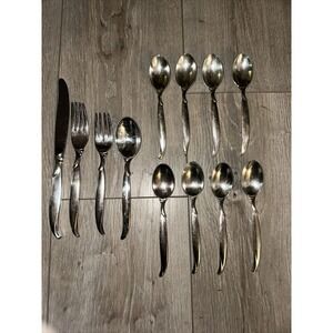 12 PCs 1847 Rogers Bros Flair Pattern‎ Silverplate Flatware Spoon Fork Knife